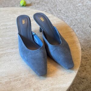 Zara Blue Suede Mules